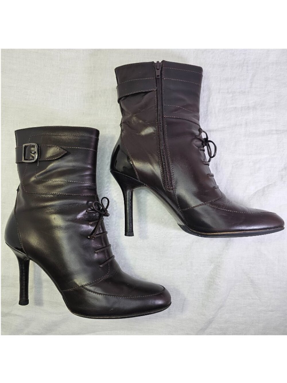 Via Spiga V-Korsa Leather 3.5” Heel Stilettos Ankle Boots Booties 7.5M Chocolate